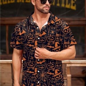 Arvilhill Men's Halloween Button Down Shirt Short Sleeve 2XL